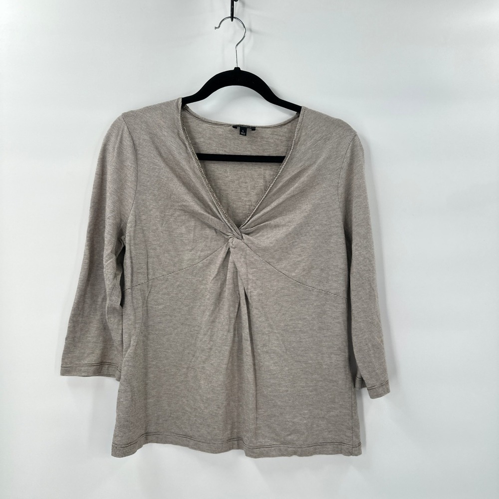 Talbots Petites Womens Twist Front Top Large LP Tan Minimalist Preppy Travel